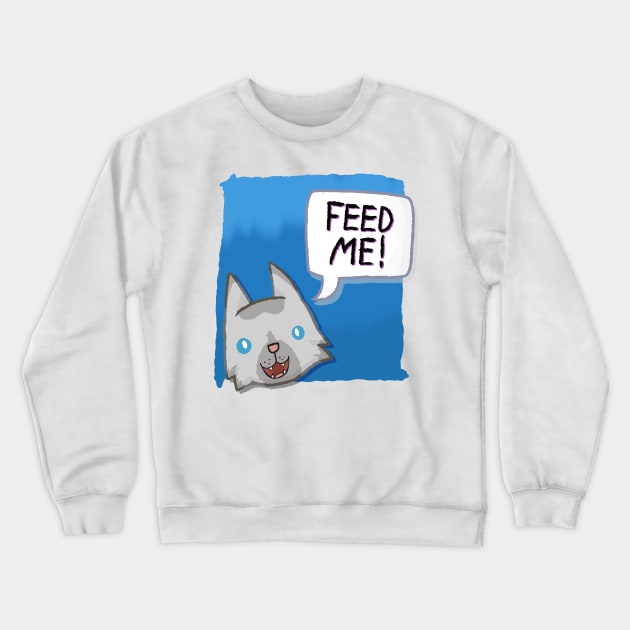 Feed Me! [Lynx Point Cat With A Blue Background] Crewneck Sweatshirt by Quirkball